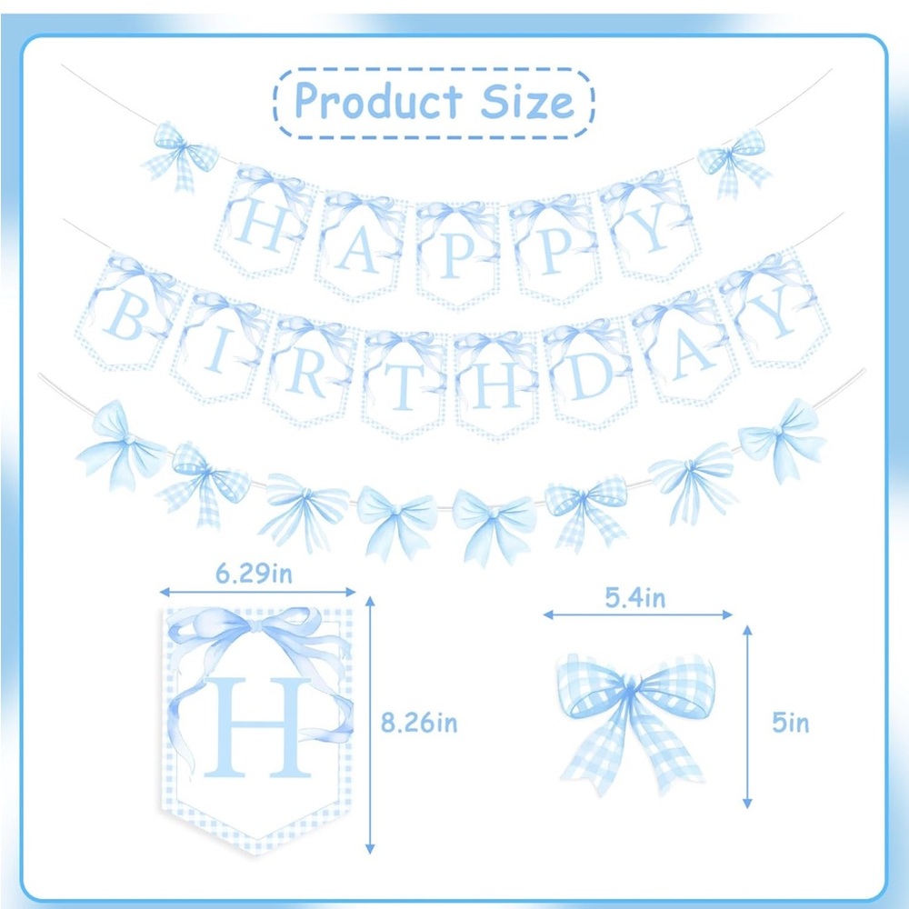 Blue Bow themed Happy Birthday Banner